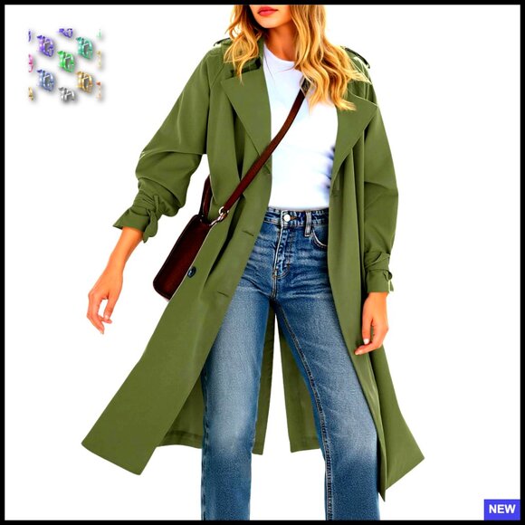 Oversized Trench Coat Double Breasted Notch Lapel Lightweight Windproof Classic